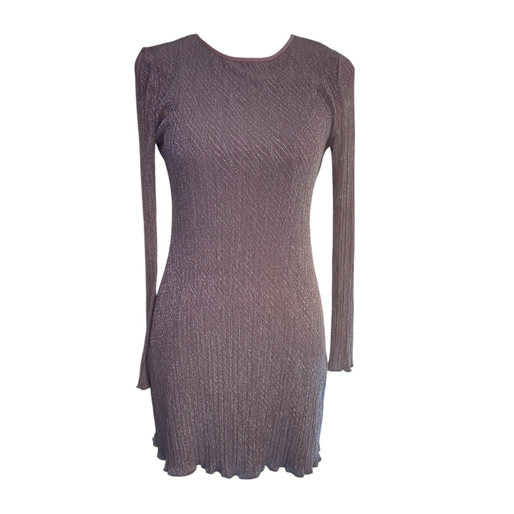 Kimchi Blue Pink Metallic Shimmer Open Back Mini Dress Long Sleeve S